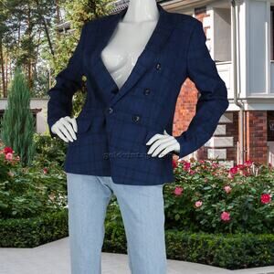 Womens Banana Republic Plaid Blue Career Work Office Blazer Suit Jacket 10 M